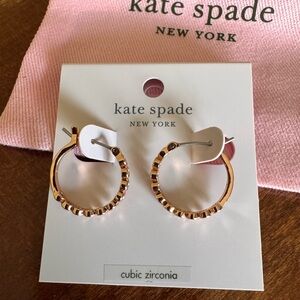 Kate Spade Gold Tone Cubic Zirconia Hoop Earrings NWT